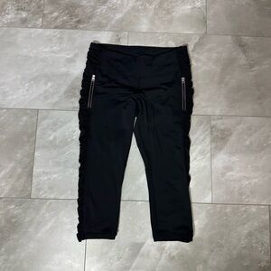 Lululemon Womens Crop Leggings Size 8 Black Packets Run In The Sun Ruched